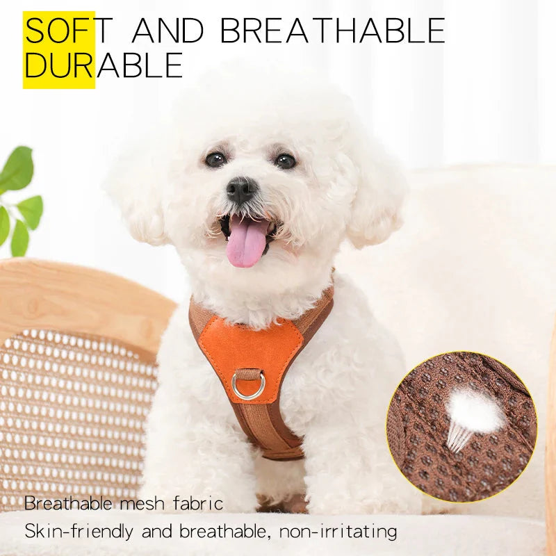 HP374--Retro Pet Harness for dogs,Adjustable webbing and High-quality PU Leather,Breathable mesh lining.
