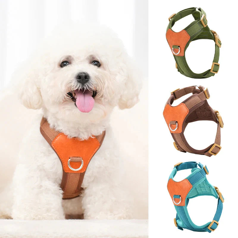 HP374--Retro Pet Harness for dogs,Adjustable webbing and High-quality PU Leather,Breathable mesh lining.