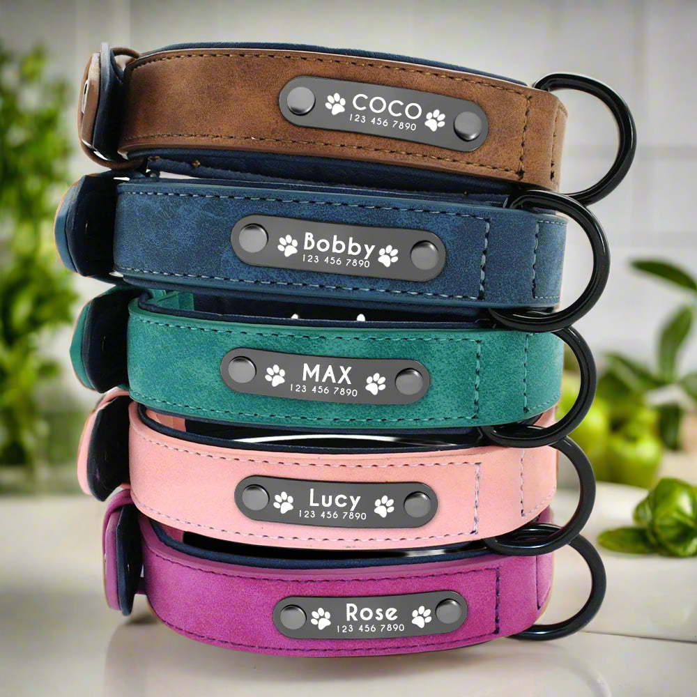 Leather Dog Collar Leash Custom Durable Leather Pet Collars and Leashes Walking Leads Strap Cusomized for Small Medium Large Dog
