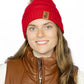 Scarlet Ribbed Beanie with Pom