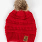 Scarlet Ribbed Beanie with Pom