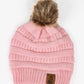Dianthus Pink Ribbed Beanie with Pom