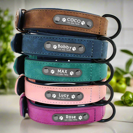 Leather Dog Collar Leash Custom Durable Leather Pet Collars and Leashes Walking Leads Strap Cusomized for Small Medium Large Dog